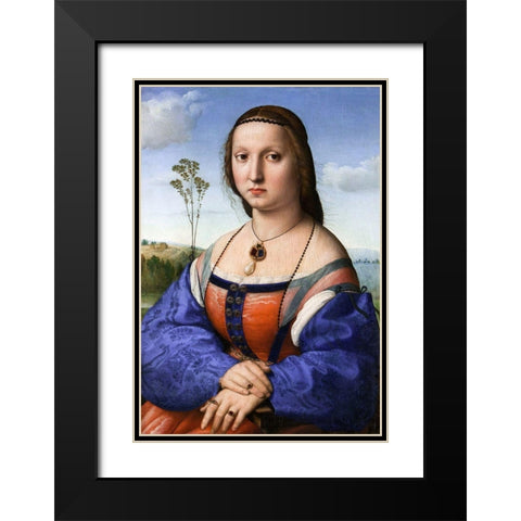 Portrait of Maddalena Strozzi Doni Black Modern Wood Framed Art Print with Double Matting by Raphael