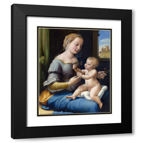The Madonna of the Pinks Black Modern Wood Framed Art Print with Double Matting by Raphael