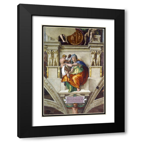 Delphic Sibyl Black Modern Wood Framed Art Print with Double Matting by Michelangelo
