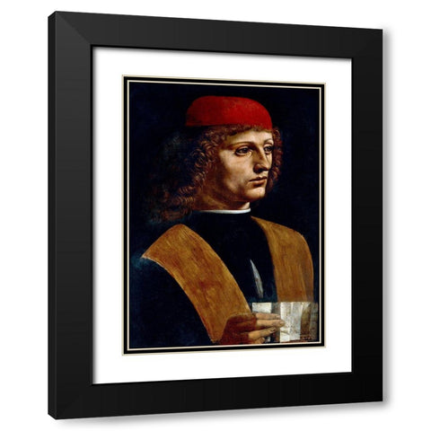The Portrait of a Musician Black Modern Wood Framed Art Print with Double Matting by da Vinci, Leonardo