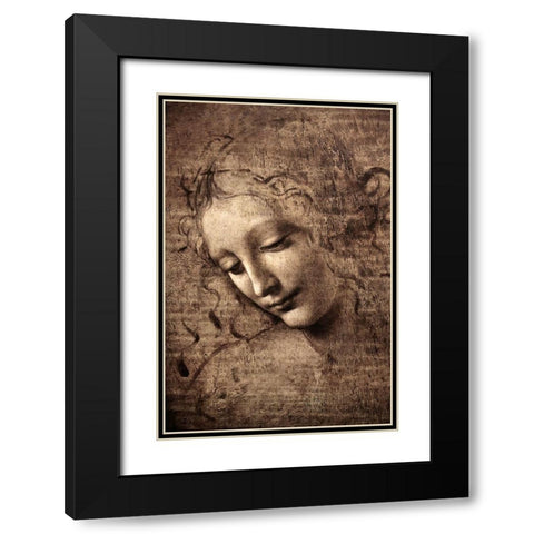 La Scapigliata Black Modern Wood Framed Art Print with Double Matting by da Vinci, Leonardo