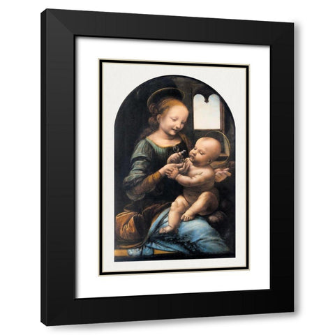 Benois Madonna Black Modern Wood Framed Art Print with Double Matting by da Vinci, Leonardo