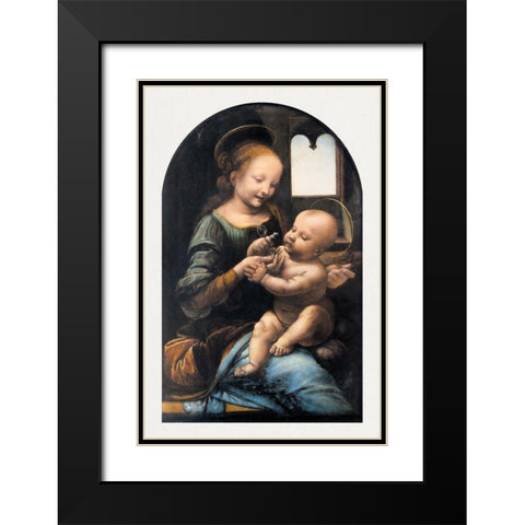 Benois Madonna Black Modern Wood Framed Art Print with Double Matting by da Vinci, Leonardo