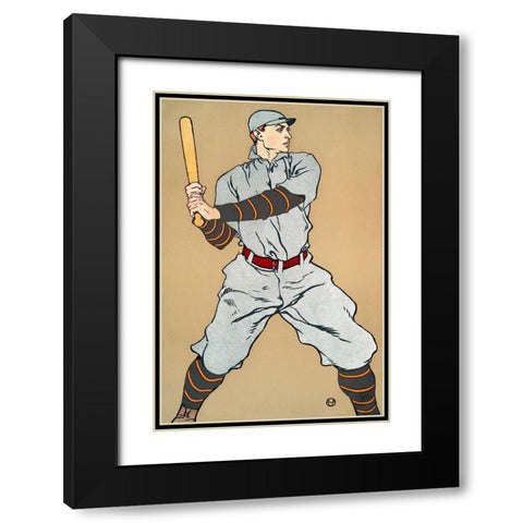 Vintage Drawing of a baseball player holding a bat Black Modern Wood Framed Art Print with Double Matting by Penfield, Edward