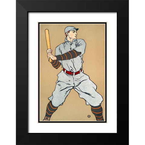 Vintage Drawing of a baseball player holding a bat Black Modern Wood Framed Art Print with Double Matting by Penfield, Edward