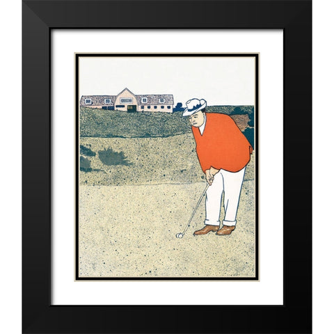 Man Playing Golf Black Modern Wood Framed Art Print with Double Matting by Penfield, Edward