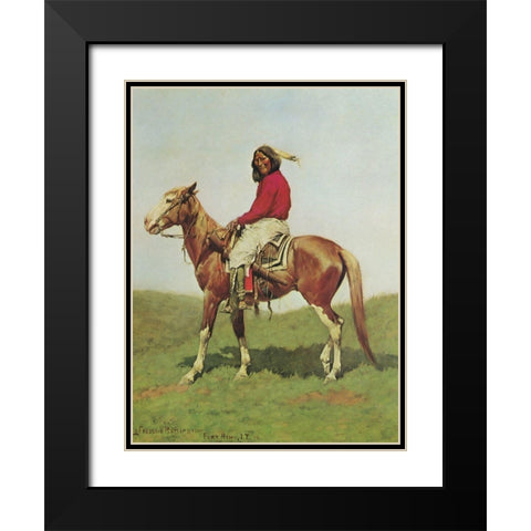 Indian Warrior on Horse-Fort Reno Black Modern Wood Framed Art Print with Double Matting by Remington, Frederic
