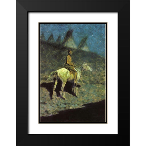 The Night Rider Black Modern Wood Framed Art Print with Double Matting by Remington, Frederic