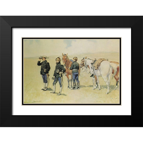 The Scouts Black Modern Wood Framed Art Print with Double Matting by Remington, Frederic