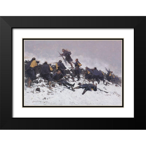 Through the Smoke Sprang the Daring Young Soldier Black Modern Wood Framed Art Print with Double Matting by Remington, Frederic