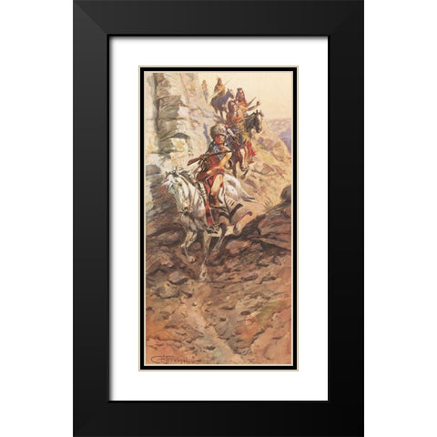 Indian Scouting Party Black Modern Wood Framed Art Print with Double Matting by Russell, Charles Marion