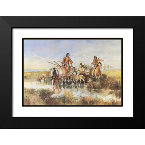 Indian Women with Travois Black Modern Wood Framed Art Print with Double Matting by Russell, Charles Marion