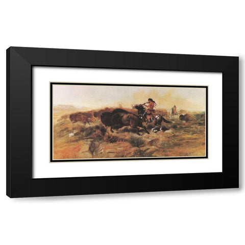 Wild Meat for Wild Men Black Modern Wood Framed Art Print with Double Matting by Russell, Charles Marion