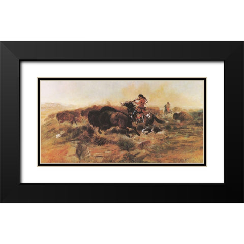 Wild Meat for Wild Men Black Modern Wood Framed Art Print with Double Matting by Russell, Charles Marion