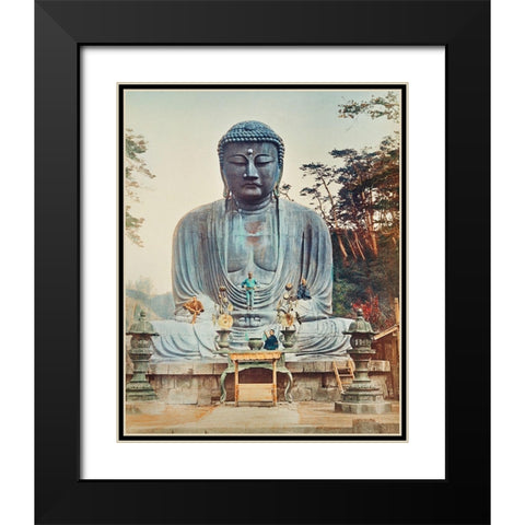 The Bronze Buddha at Kamakura Black Modern Wood Framed Art Print with Double Matting by Kazumasa, Ogawa