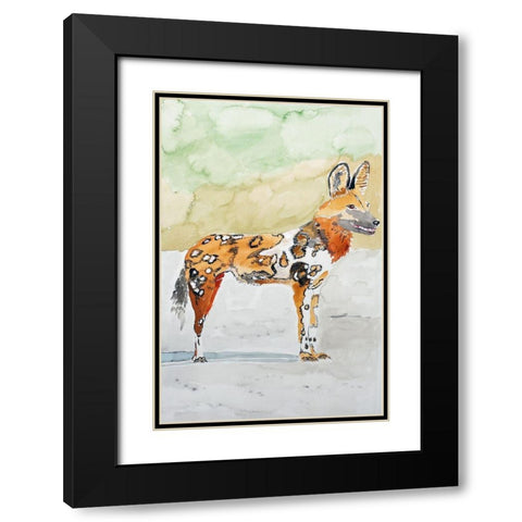 African Wild Dog Black Modern Wood Framed Art Print with Double Matting by Derr, Wynn