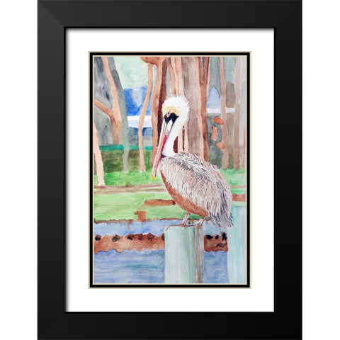 Brown Pelican Black Modern Wood Framed Art Print with Double Matting by Derr, Wynn