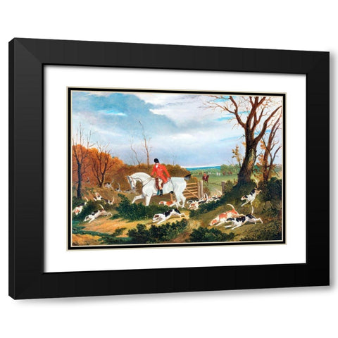 The Suffolk Hunt-Going to Cover near Herringswell Black Modern Wood Framed Art Print with Double Matting by Herring, John Frederick