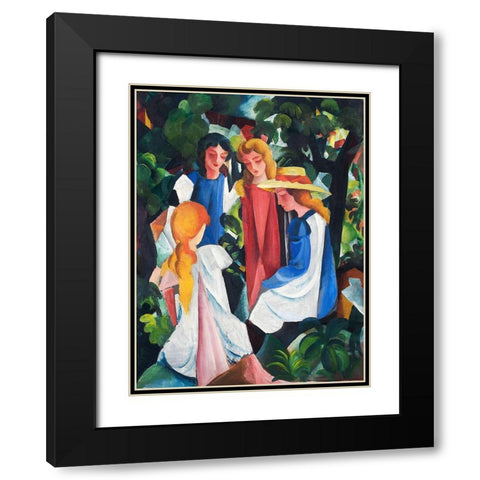 Four Girls Black Modern Wood Framed Art Print with Double Matting by Macke, August