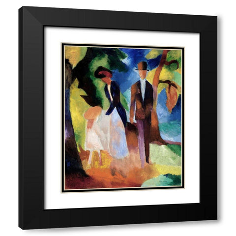 People by a Blue Lake Black Modern Wood Framed Art Print with Double Matting by Macke, August