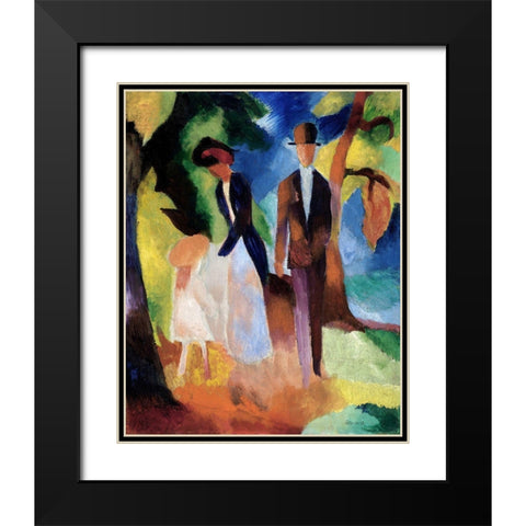 People by a Blue Lake Black Modern Wood Framed Art Print with Double Matting by Macke, August
