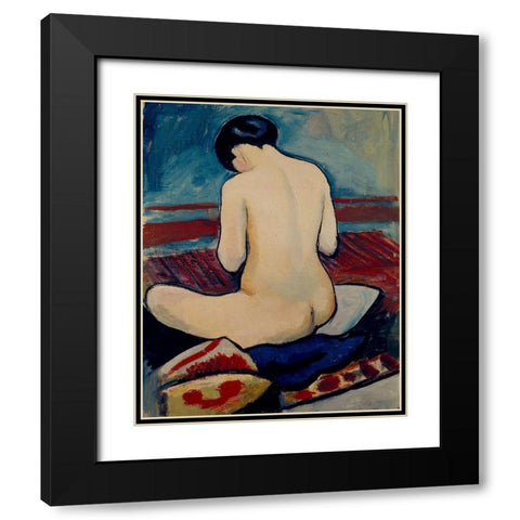 Sitting Nude with Pillow Black Modern Wood Framed Art Print with Double Matting by Macke, August