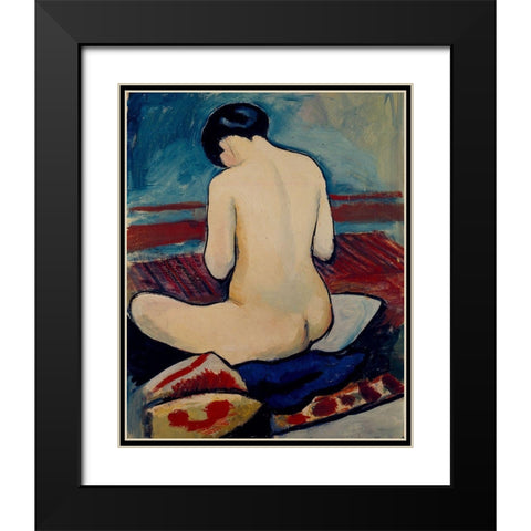 Sitting Nude with Pillow Black Modern Wood Framed Art Print with Double Matting by Macke, August