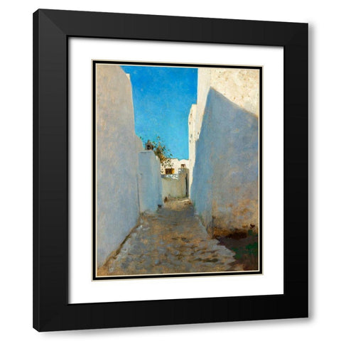 A Moroccan Street Scene Black Modern Wood Framed Art Print with Double Matting by Sargent, John Singer