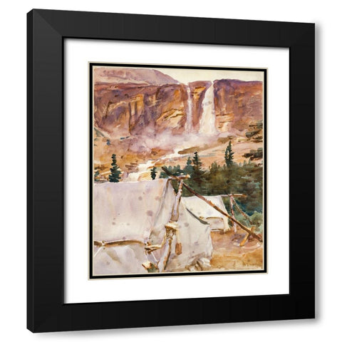 Camp and Waterfall Black Modern Wood Framed Art Print with Double Matting by Sargent, John Singer