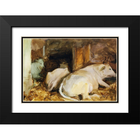 Three Oxen Black Modern Wood Framed Art Print with Double Matting by Sargent, John Singer