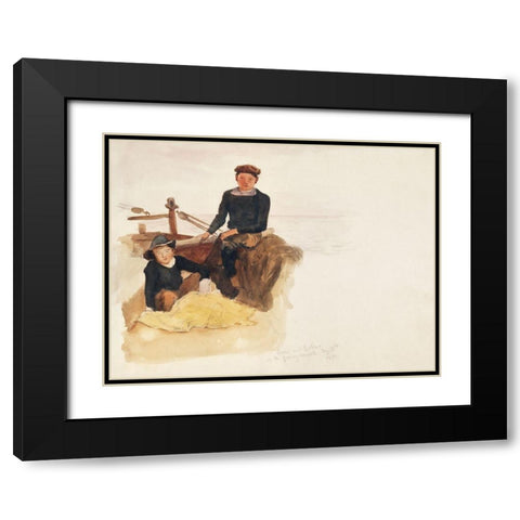 Oscar and Bobino on the Fishing Smack Black Modern Wood Framed Art Print with Double Matting by Sargent, John Singer