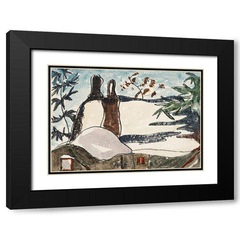 Snowy Rooftops and Trees Black Modern Wood Framed Art Print with Double Matting by Dove, Arthur