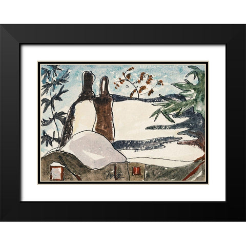 Snowy Rooftops and Trees Black Modern Wood Framed Art Print with Double Matting by Dove, Arthur