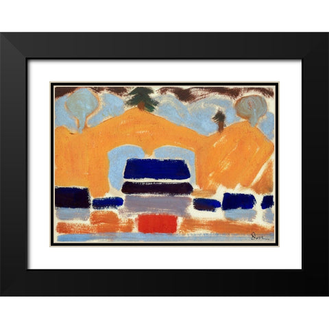 Landscape with Houses Black Modern Wood Framed Art Print with Double Matting by Dove, Arthur