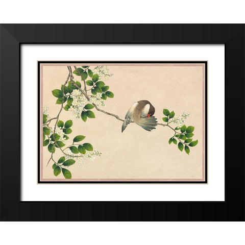 Preening Bird Black Modern Wood Framed Art Print with Double Matting by Ruoai, Zhang