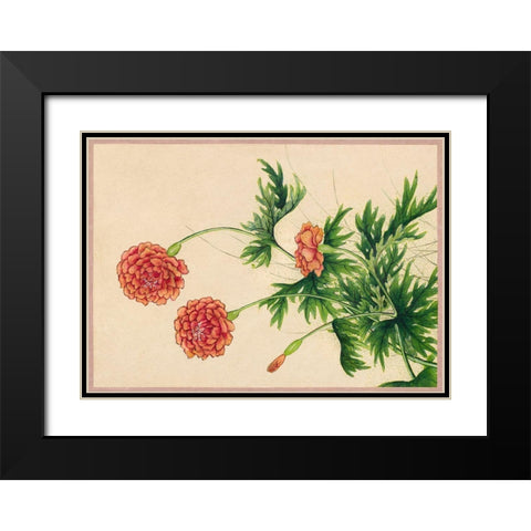 Peony Black Modern Wood Framed Art Print with Double Matting by Ruoai, Zhang