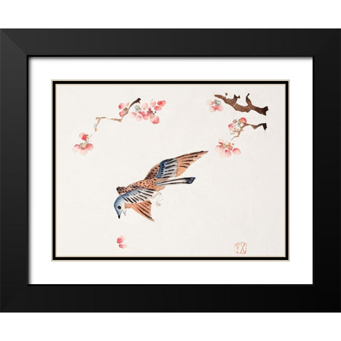 Page from Shi Zhu Zhai Flying Bird Black Modern Wood Framed Art Print with Double Matting by Zhengyan, Hu