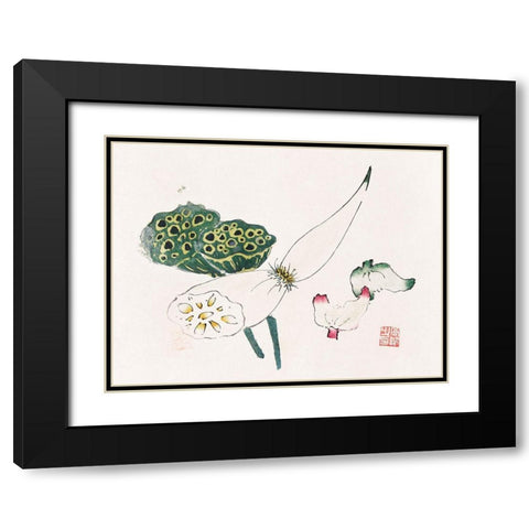 Page from Shi Zhu Zhai Green Seed Pods Black Modern Wood Framed Art Print with Double Matting by Zhengyan, Hu