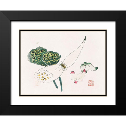 Page from Shi Zhu Zhai Green Seed Pods Black Modern Wood Framed Art Print with Double Matting by Zhengyan, Hu