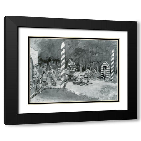 Frontier Guard and Custom House-Sketch Black Modern Wood Framed Art Print with Double Matting by Remington, Frederic
