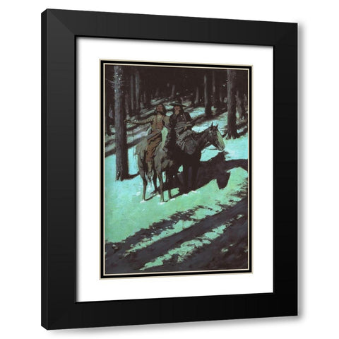 Indian Scouts in the Moonlight Black Modern Wood Framed Art Print with Double Matting by Remington, Frederic
