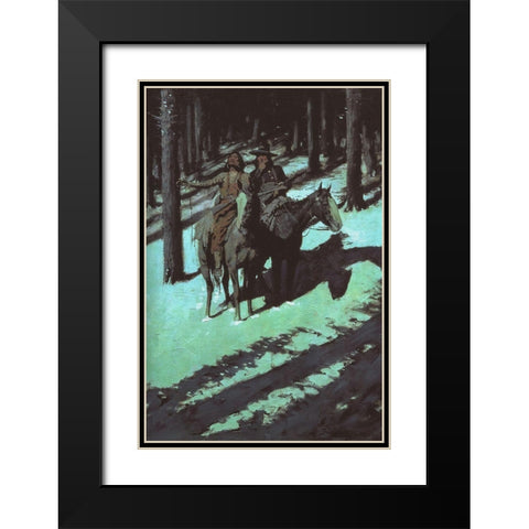 Indian Scouts in the Moonlight Black Modern Wood Framed Art Print with Double Matting by Remington, Frederic