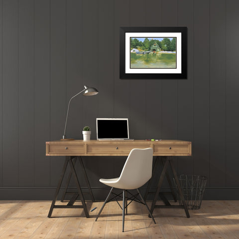 Remingtons Boat House at Inglenuck Black Modern Wood Framed Art Print with Double Matting by Remington, Frederic