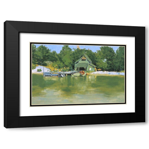 Remingtons Boat House at Inglenuck Black Modern Wood Framed Art Print with Double Matting by Remington, Frederic