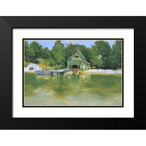 Remingtons Boat House at Inglenuck Black Modern Wood Framed Art Print with Double Matting by Remington, Frederic