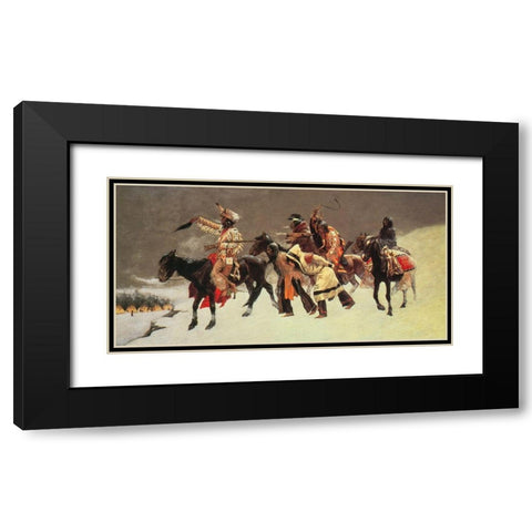 Return of the Blackfoot War Party Black Modern Wood Framed Art Print with Double Matting by Remington, Frederic