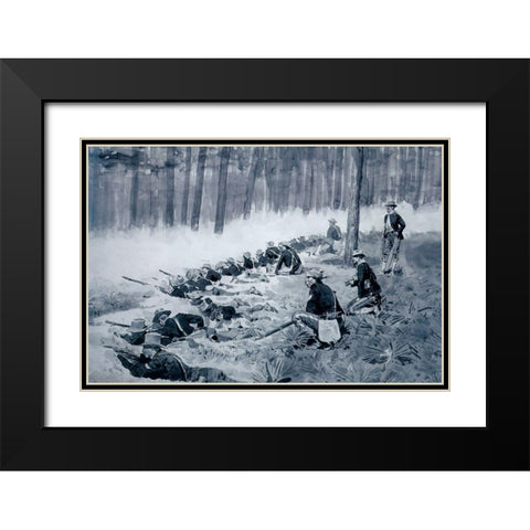 The Picket Line - Infantry Entrenchment in the Woods-Sketch Black Modern Wood Framed Art Print with Double Matting by Remington, Frederic