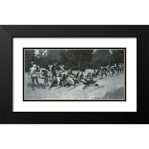 The Scream of Shrapnel-Sketch Black Modern Wood Framed Art Print with Double Matting by Remington, Frederic