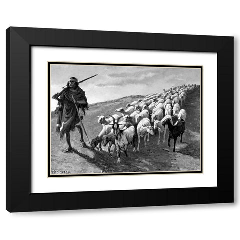 Navajo Sheepherder Black Modern Wood Framed Art Print with Double Matting by Remington, Frederic