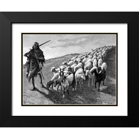 Navajo Sheepherder Black Modern Wood Framed Art Print with Double Matting by Remington, Frederic